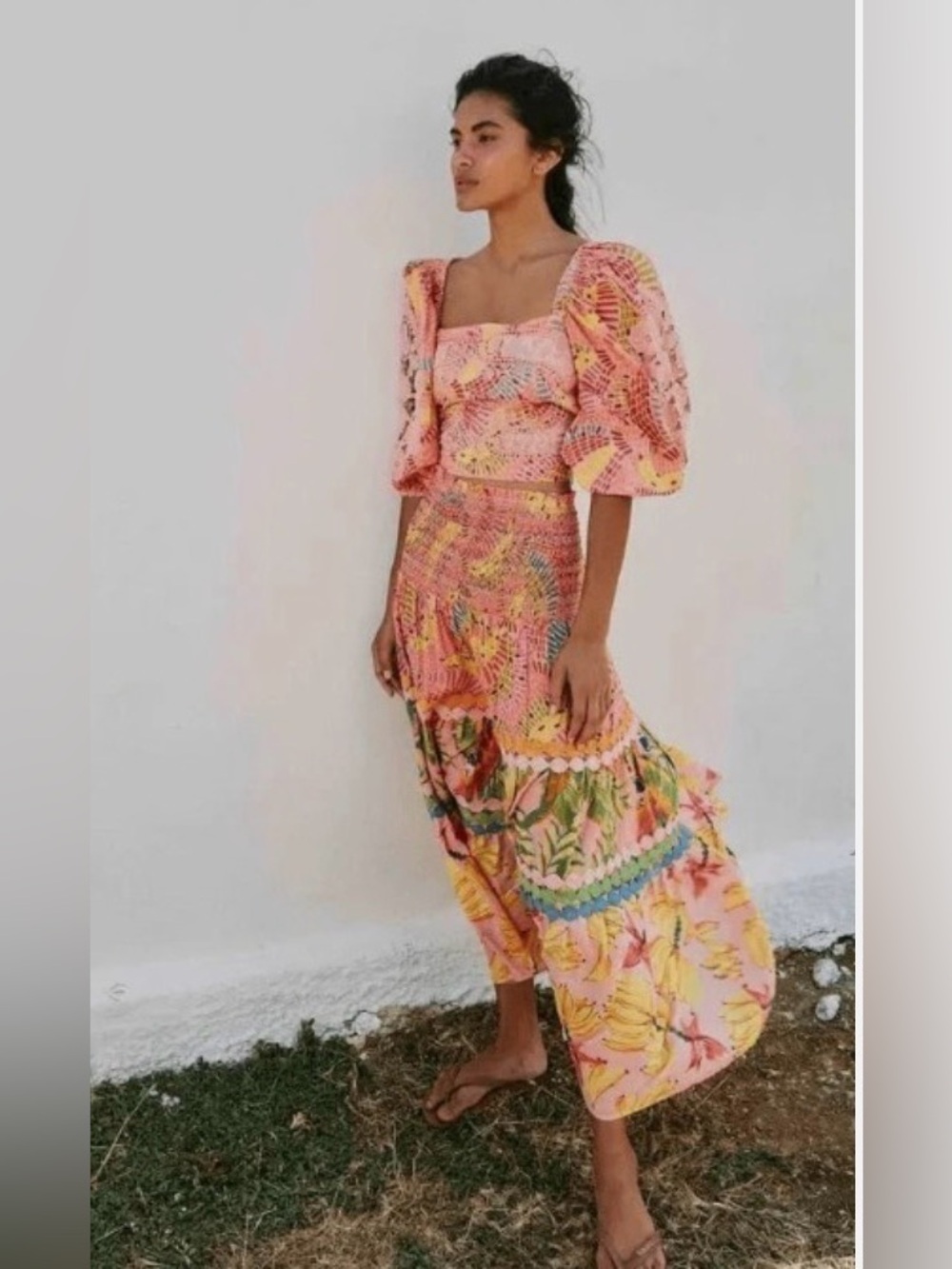 FARM Rio Dotted Bananas Pink Floral & Tropical Tiered Maxi Skirt - Picture 6 of 8